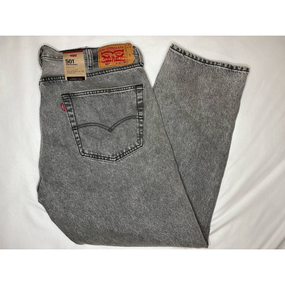 Levis 501 Jeans Mens 40x30 Gray Denim Original Straight Charcoal Wash Button Fly